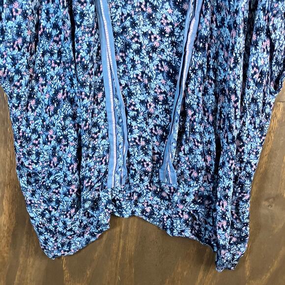 LOFT Womens Kimono Blue Pink Multicolor Floral Open Front Lightweight XS/S - Picture 3 of 11